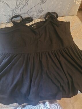 torrid Black Ribbed Thin Strapped Criss-cross Back Knit Peplum Top